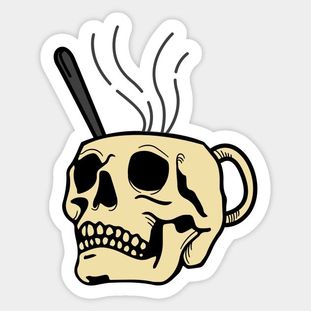 Steaming Hot Skull Mug Sticker by 4ntler